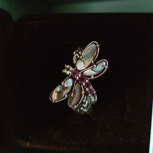 Sterling Silver 925 Dragon Fly Ring Size 9 New with box Mother of Pearl Gift